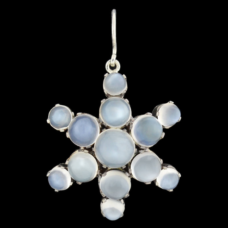 Victorian Sterling Cabochon Moonstone Cluster Earrings