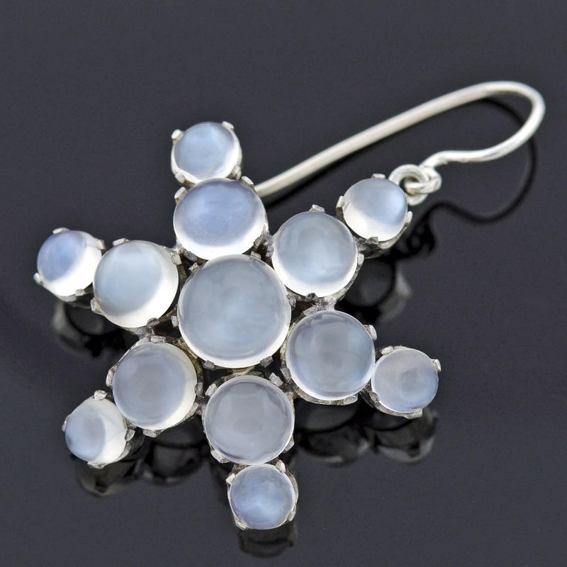 Victorian Sterling Cabochon Moonstone Cluster Earrings
