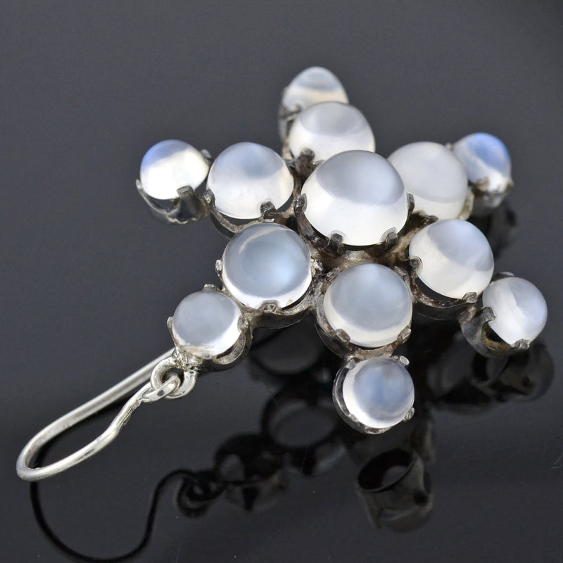 Victorian Sterling Cabochon Moonstone Cluster Earrings