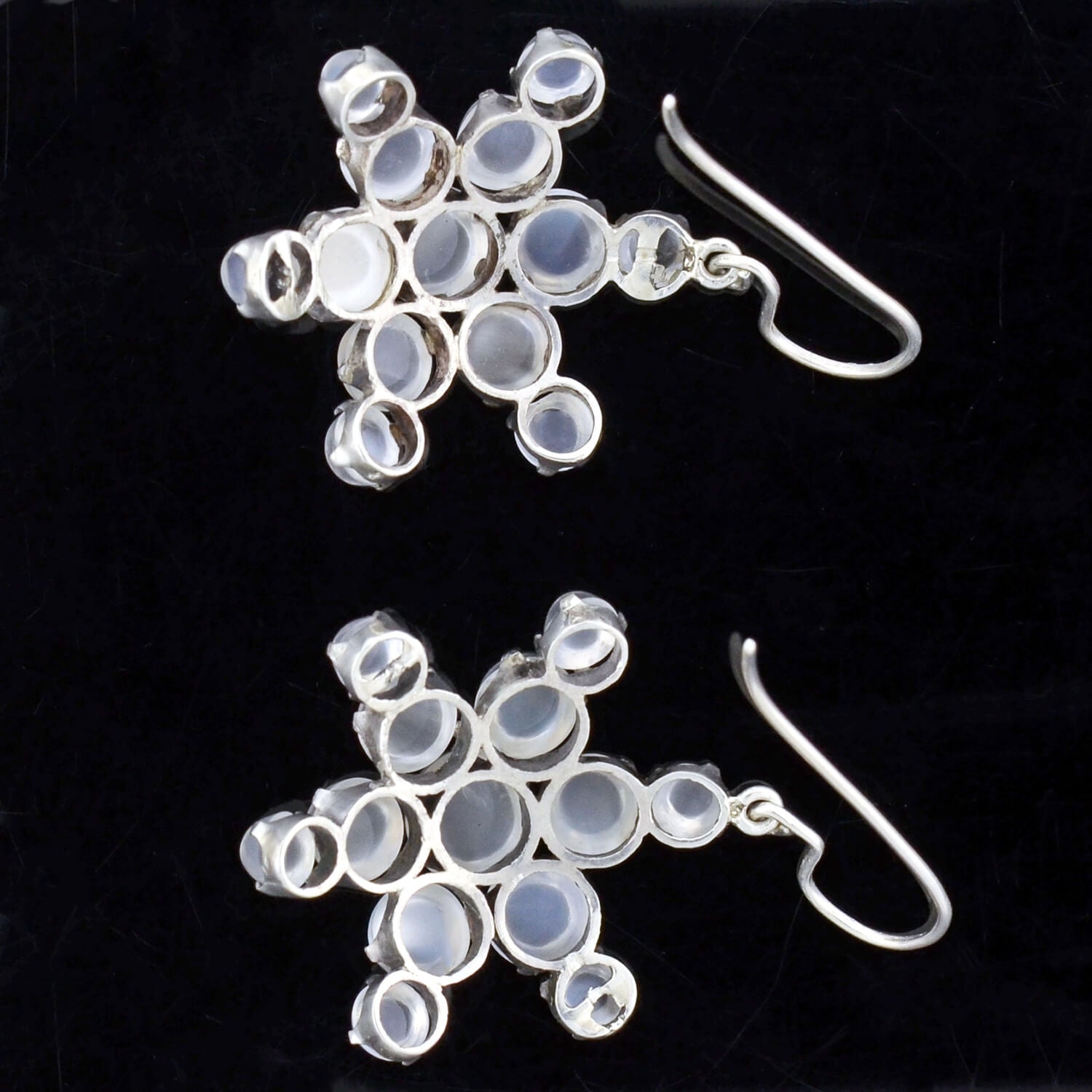 Victorian Sterling Cabochon Moonstone Cluster Earrings