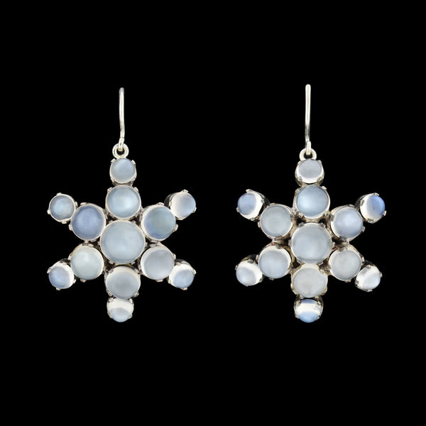 Victorian Sterling Cabochon Moonstone Cluster Earrings