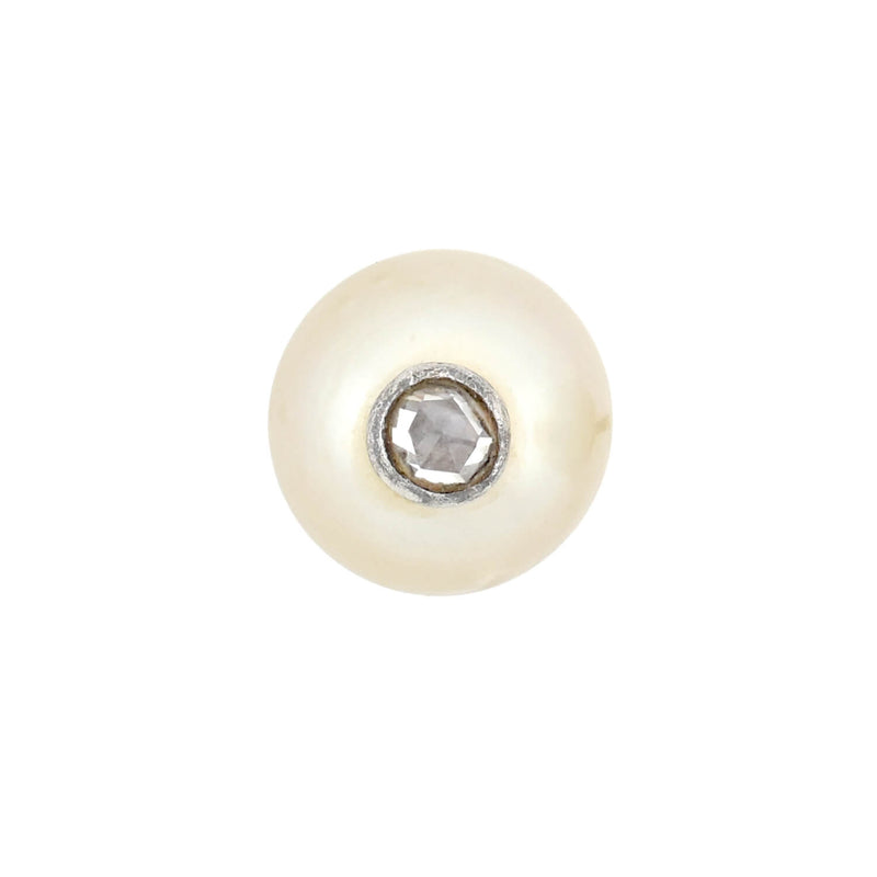 Retro 18kt/Sterling Pearl + Old  Rose Cut Diamond Stud Earrings