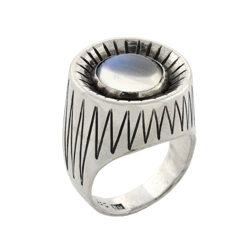 Vintage Modernist Swedish Sterling Silver Moonstone Ring