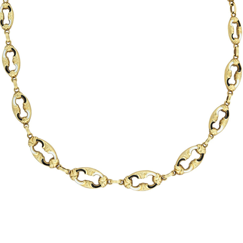 Edwardian 14kt Swiss Enamel Open Link Chain Necklace 17.5"