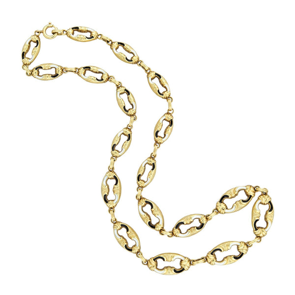 Edwardian 14kt Swiss Enamel Open Link Chain Necklace 17.5"