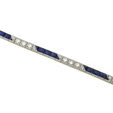 Art Deco Platinum Diamond & Synth. French Cut Sapphire Line Bracelet