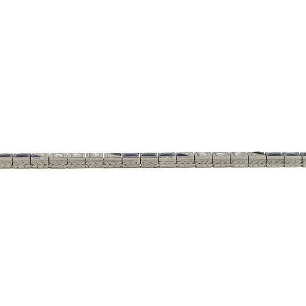 Art Deco Platinum Diamond & Synth. French Cut Sapphire Line Bracelet