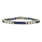 Art Deco Platinum Diamond & Synth. French Cut Sapphire Line Bracelet