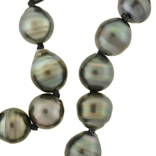 Estate Tahitian Black Pearl Necklace with Pavé Diamond Clasp