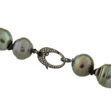 Estate Tahitian Black Pearl Necklace with Pavé Diamond Clasp
