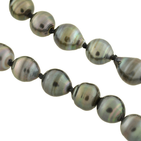 Estate Tahitian Black Pearl Necklace with Pavé Diamond Clasp
