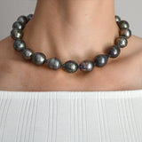 Estate Tahitian Black Pearl Necklace with Pavé Diamond Clasp