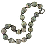 Estate Tahitian Black Pearl Necklace with Pavé Diamond Clasp