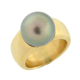 Estate 18kt Gold Wide Band Ring with 12mm Tahitian Pearl