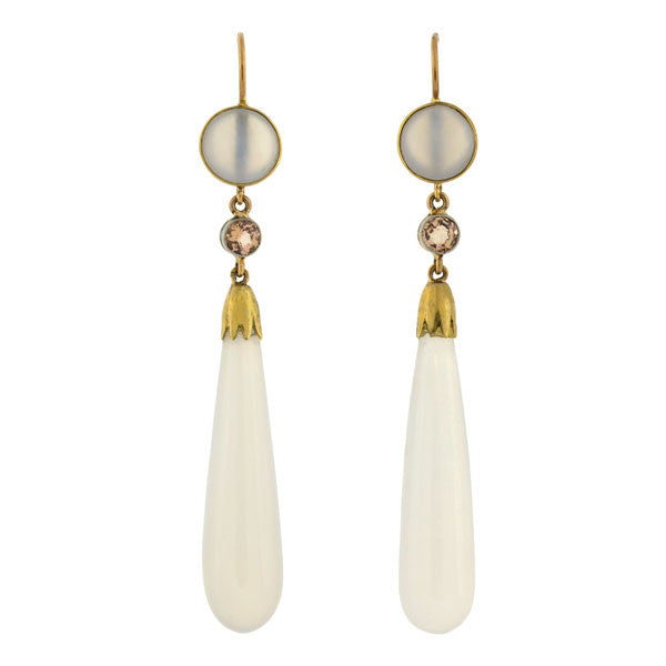 Victorian 14kt Chalcedony Zircon Teardrop Earrings