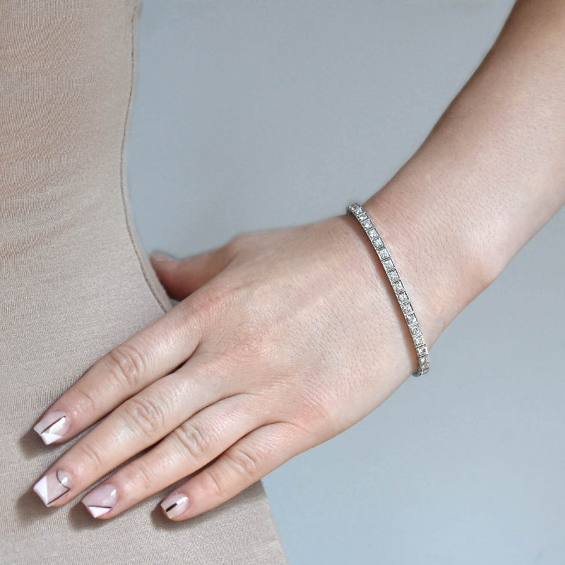 Art Deco Platinum Diamond Straight Line Bracelet