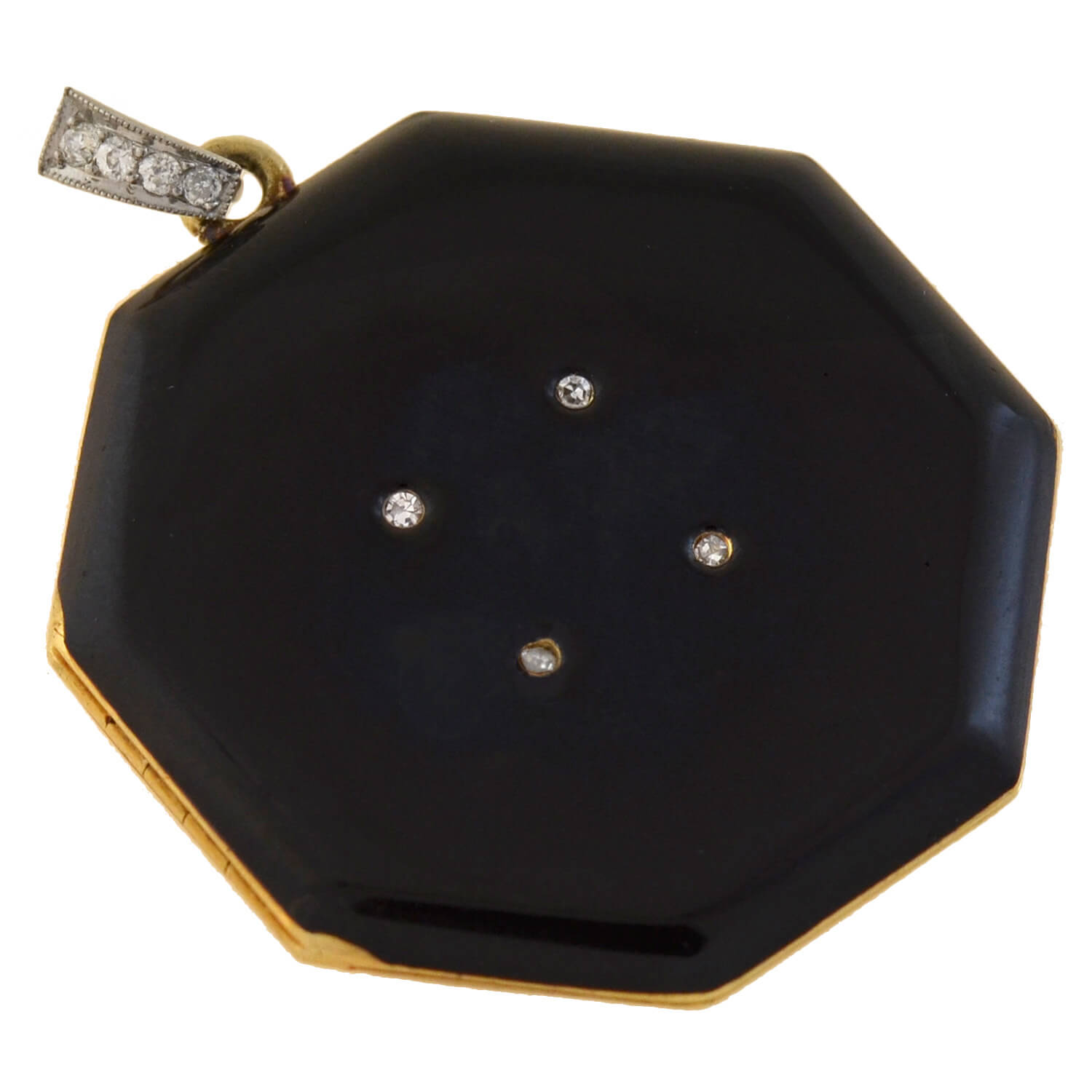 TIFFANY & CO. Edwardian 14kt/Platinum Diamond + Black Enamel Locket