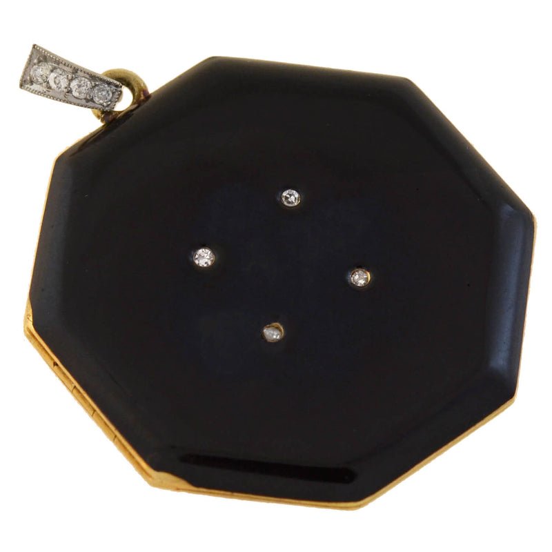 TIFFANY & CO. Edwardian 14kt/Platinum Diamond + Black Enamel Locket