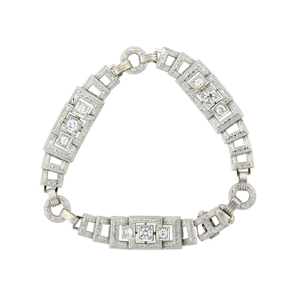 Art Deco 14kt/Platinum + Diamond Bracelet 0.90ctw