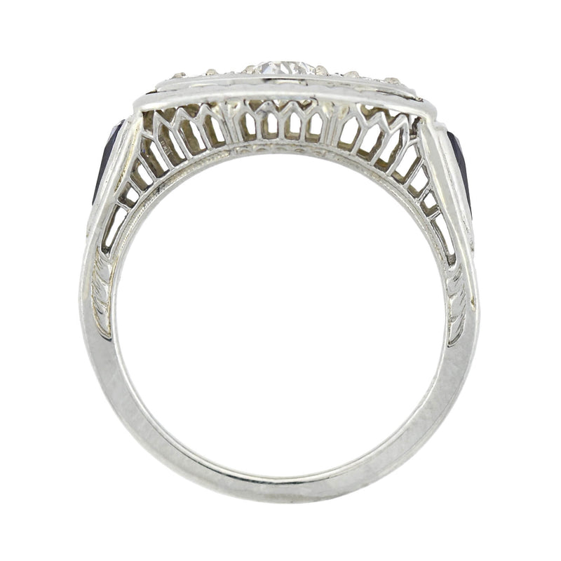 Edwardian 18kt Diamond + Sapphire 3-Stone Ring 0.50ctw.