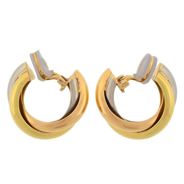 CARTIER 18K Estate 3-Tone Trinity Hoop Clip Earrings