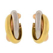 CARTIER 18K Estate 3-Tone Trinity Hoop Clip Earrings