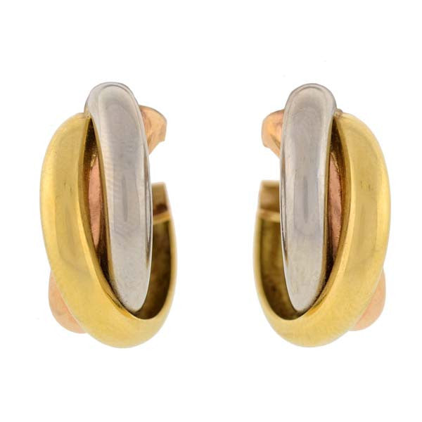CARTIER 18K Estate 3-Tone Trinity Hoop Clip Earrings
