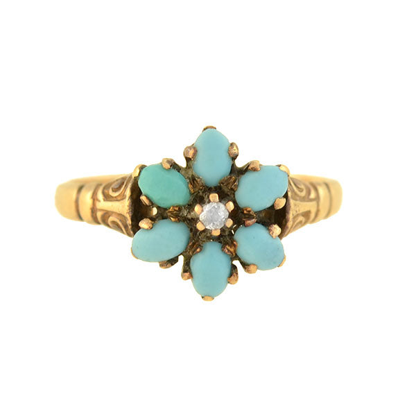 Victorian 14kt Forget-Me-Not Turquoise + Diamond Cluster Ring – A ...
