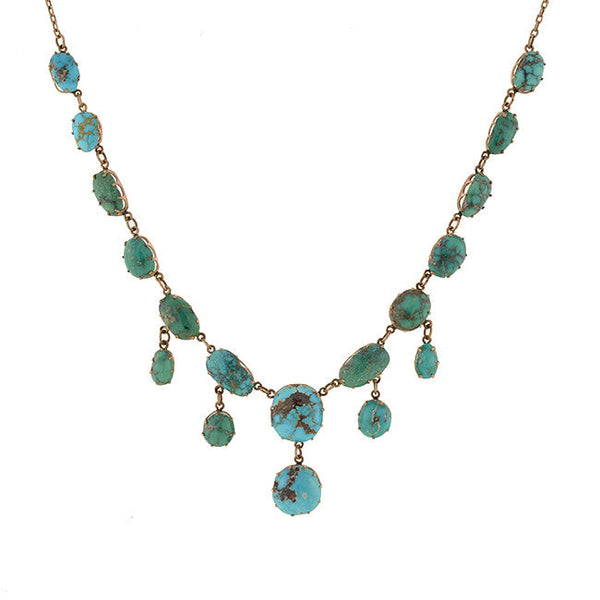 Victorian 14K Turquoise Festoon Necklace