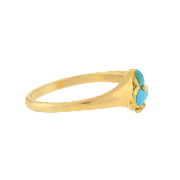 Victorian 14kt Turquoise & Pearl Trefoil Ring