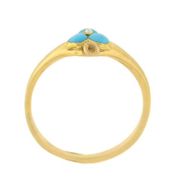 Victorian 14kt Turquoise & Pearl Trefoil Ring