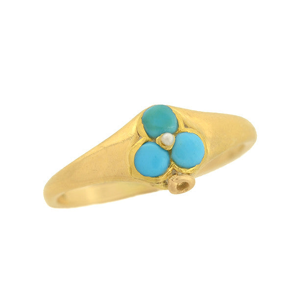 Victorian 14kt Turquoise & Pearl Trefoil Ring