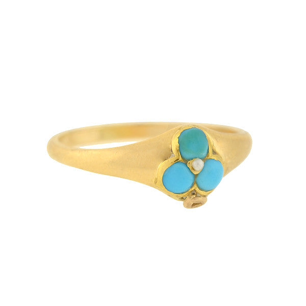 Victorian 14kt Turquoise & Pearl Trefoil Ring