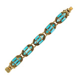 Art Deco Brass + Czech Glass "Turquoise" Bracelet