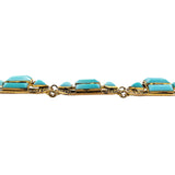 Art Deco Brass + Czech Glass "Turquoise" Bracelet