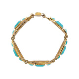 Art Deco Brass + Czech Glass "Turquoise" Bracelet
