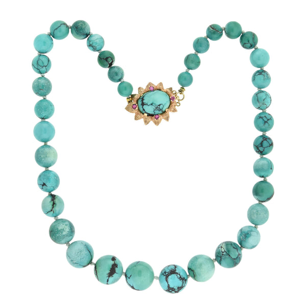 Vintage 14kt Turquoise + Ruby Necklace