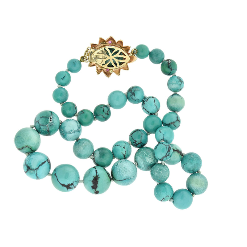 Vintage 14kt Turquoise + Ruby Necklace