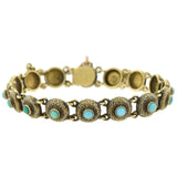 Victorian 14kt Turquoise Textured Button Link Bracelet