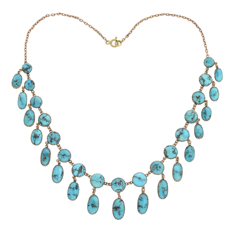 Victorian 14kt Persian Turquoise Festoon Link Necklace