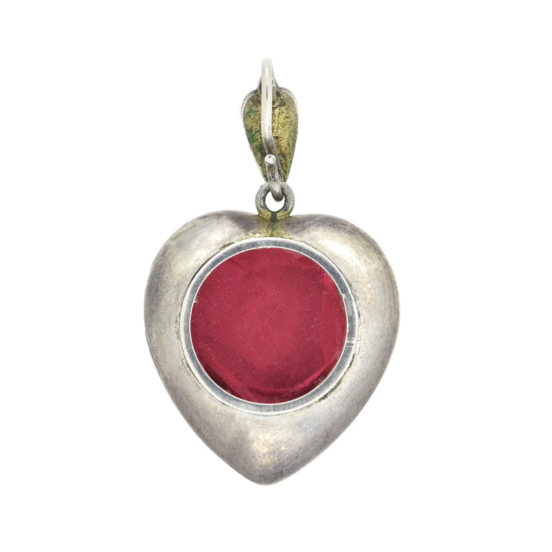 Victorian Silver Gilt + Pavé Turquoise Heart Locket Pendant
