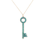 Victorian 14kt Rose Gold + Persian Turquoise Key Pendant Necklace