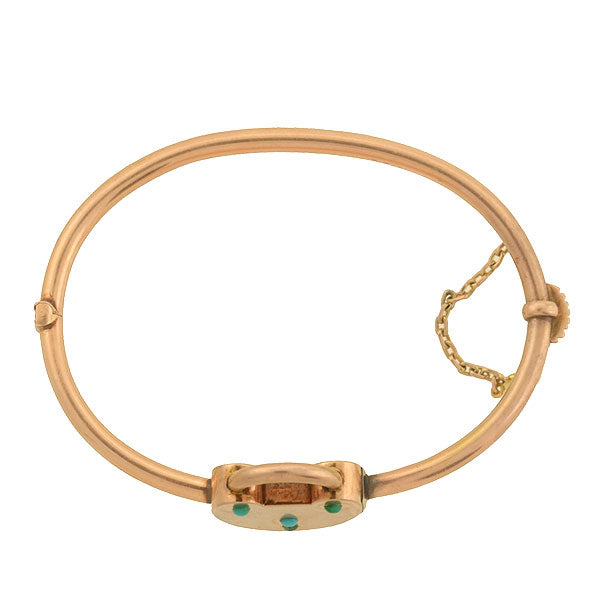 Victorian 14kt Rose Gold & Turquoise Padlock Bangle Bracelet