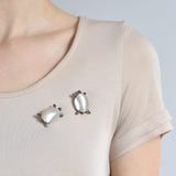 Art Deco Silver French Mother of Pearl + Marcasite 2-Piece Turtle Scatter Pin Set