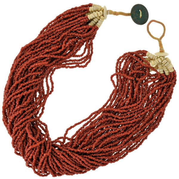 Vintage African Coral & Bone Beads Multi Strand Necklace