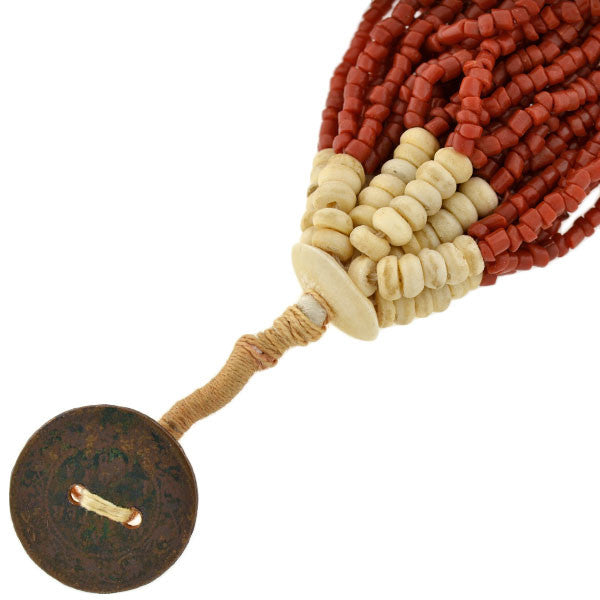 Vintage African Coral & Bone Beads Multi Strand Necklace