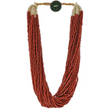 Vintage African Coral & Bone Beads Multi Strand Necklace