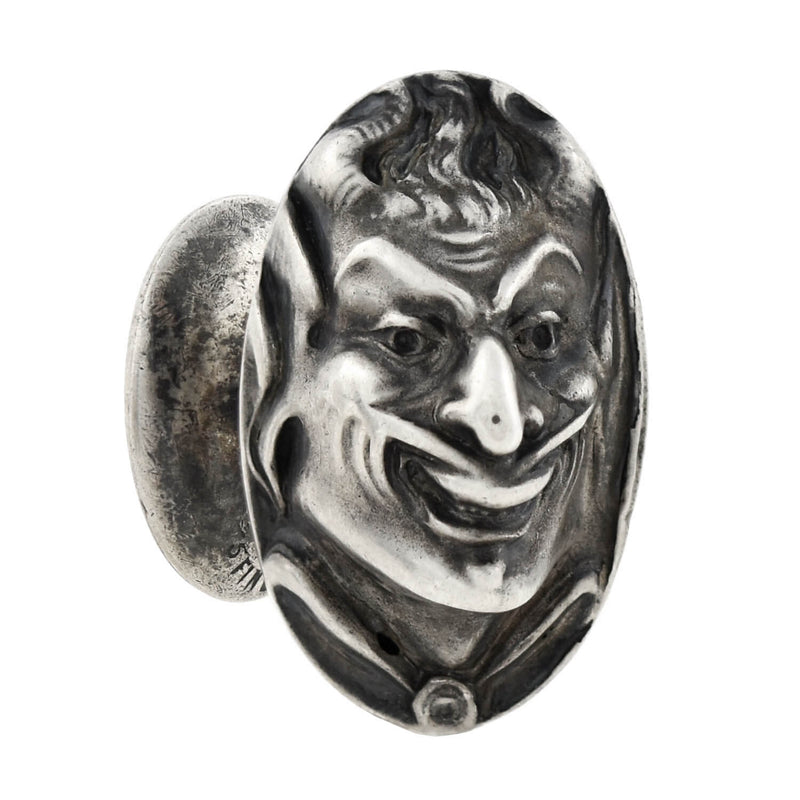 UNGER BROS. Art Nouveau Sterling Repousse Devil Face Figural Cufflinks