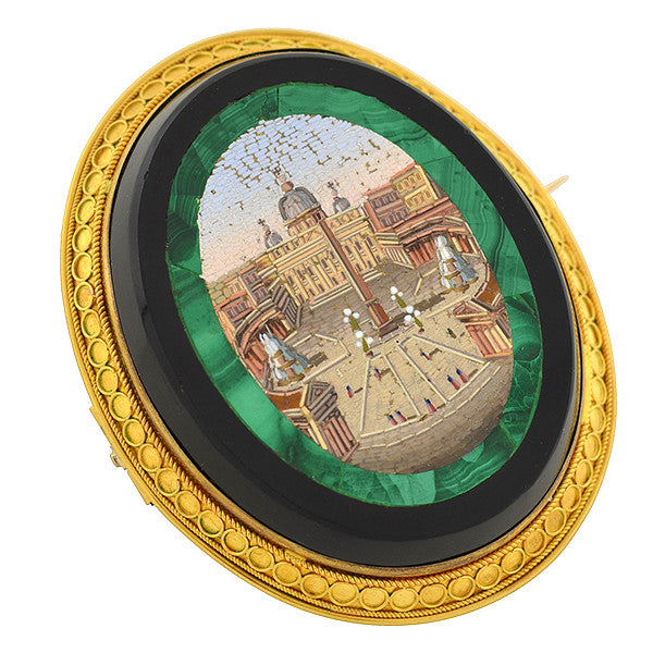 Victorian Large 18kt Vatican City Micro Mosaic Pin/Pendant