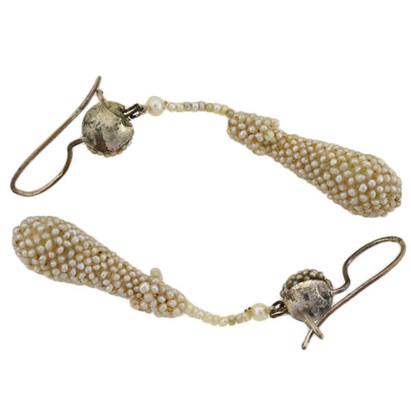 Victorian Sterling Natural Pavé Seed Pearl Teardrop Earrings